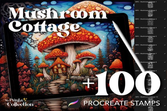 100 Mushroom Cottage Procreate Stamps