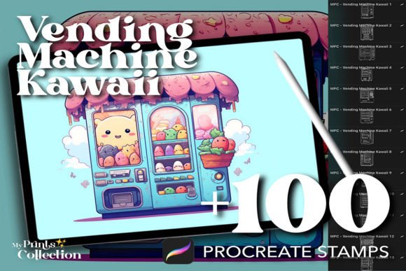100 Procreate Kawaii Vending Stamps