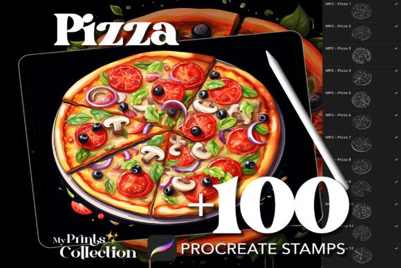 100 Procreate Pizza Stamps for Digital Art