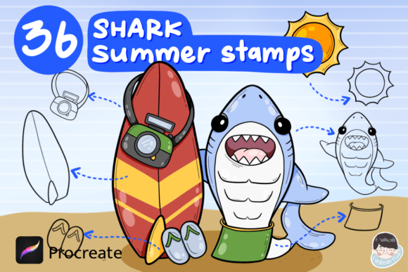 36 Summer Shark Element Brush Stamp