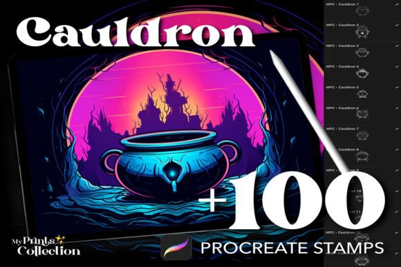 Ignite Your Digital Creativity with 100 Procreate Cauldron Stamps