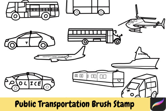 Public Transport Hand Drawn Brush Stamps