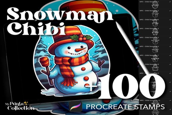 Transform Your Winter Art with 100 Procreate Snowman Chibi Stamps