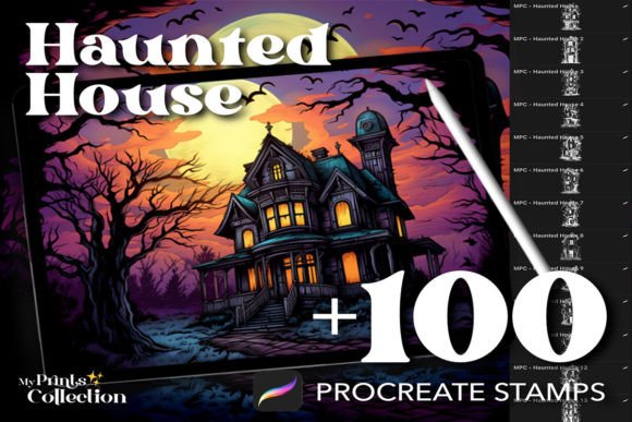 Unleashing Digital Atmosphere: Elevating Illustrations with 100 Procreate Haunted House Stamps